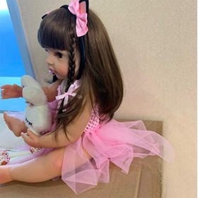55 CM Taille Réelle Original Bebe Poupée Renaître Bambin Fille Rose Princesse Jouet De Bain Très Doux Corps Entier Silicone F
