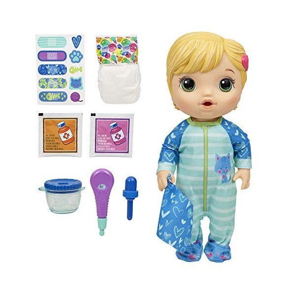Baby Alive Hasbro E69375X0 Mix My Medicine Blonde Baby Doll- Drinks & Wets- INCL Kitty-Cat Pajamas & Doctor Accessories- Inte