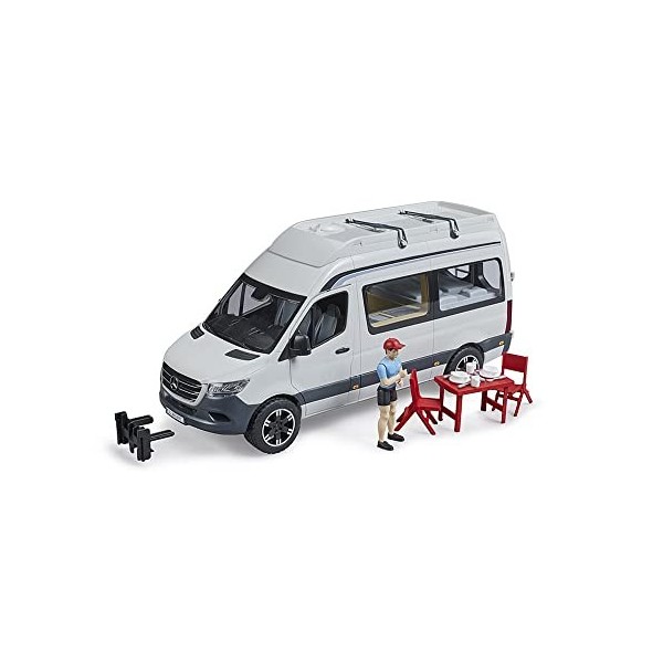 bruder 02672 - Mercedes Benz Sprinter Camper avec chauffeur, set de camping, vaisselle, camping-car, campeur