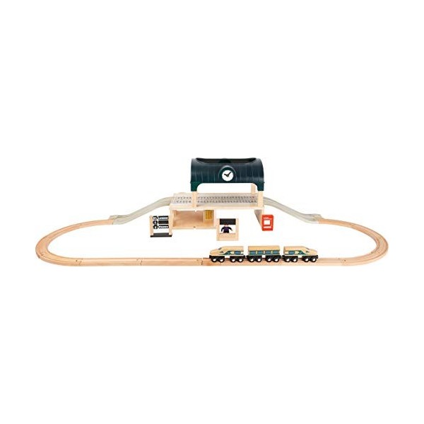 small foot 11235 Gare et accessoires en bois certifiée FSC® 100%, adaptée aux trains électriques, kit de chemin de fer à part