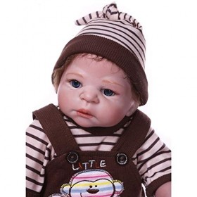 Poupées De Bébé Réalistes Reborn 46 Cm 18,1 Pouces, Poupée Garçon Aux Yeux Bleus, Douce, Entièrement en Silicone, Réaliste, E