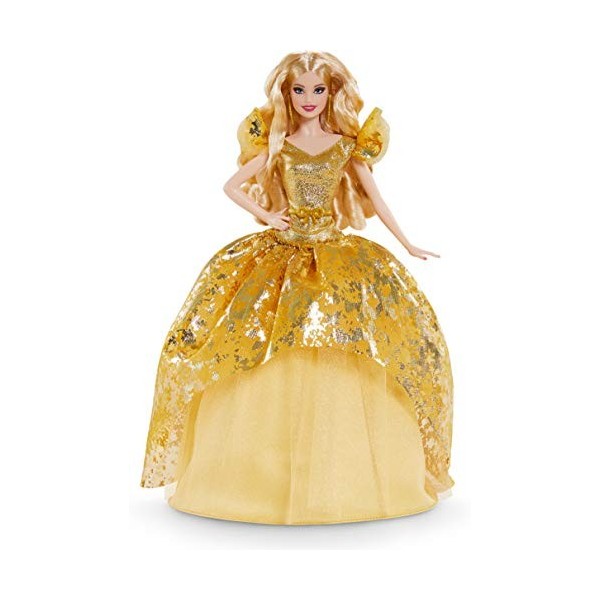 Barbie Signature poupée de collection Joyeux Noël en robe dorée, édition 2020, jouet collector, GHT54