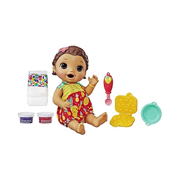 Baby Alive Super Snacks Snackin’ Lily Baby: Blonde Baby Doll That Eats, with Reusable Doll Food, Spoon and 3 Accessories, Per
