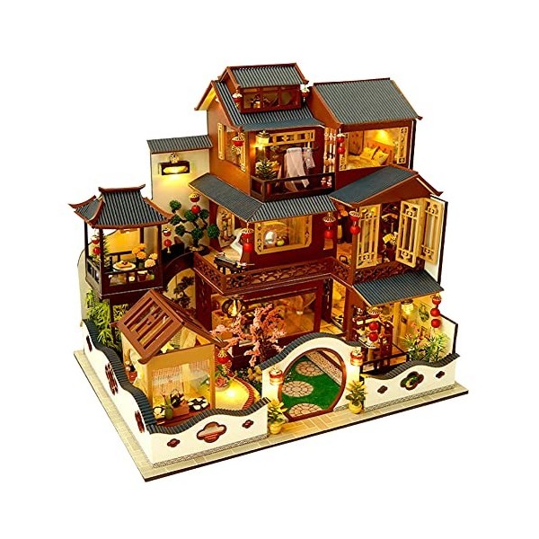 WonDerfulC Kit de mini maison de poupée en bois 3D Antique Villa Bricolage Surprise Noël Halloween Thanksgiving Maison Cadeau