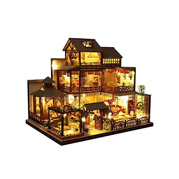 luckiner Kit de meubles de maison de poupée miniature de luxe fait à la main avec housse anti-poussière