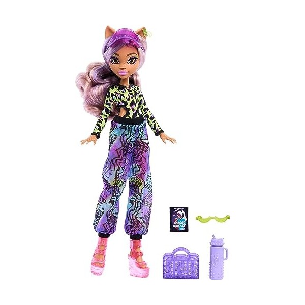 Monster High Scare-adise Island Clawdeen Wolf Poupée avec maillot de bain, jogging et accessoires de plage comme visière, bou