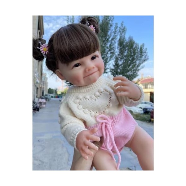 Greabuy Reborns Baby Girl-Poupée Câlin 55 Cm avec Simulation Corps en Vinyle Lavable Poupée Vie Réelle Poupée Nourrissante po