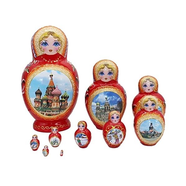 HALAHAI Poupée Russe Matriochka Noel 10 Pièces Matryoshka Ensemble Fait Main en Bois Filles Russes Poupées Gigognes Ensemble 