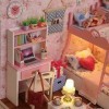 Heqianqian Kits de Maison Accessoires de Chambre de Maison de poupée en Bois Fait Main Miniature Maison de poupée avec Cadeau