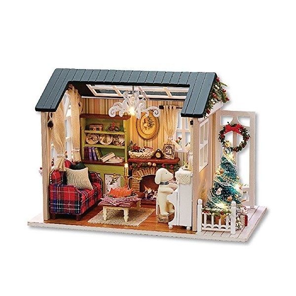 XBR 3D Puzzles Miniature DIY Kit Maisons de Poupées de Vacances Maisons avec Meubles LED Boîte à Musique Cadeaux pour Femmes 