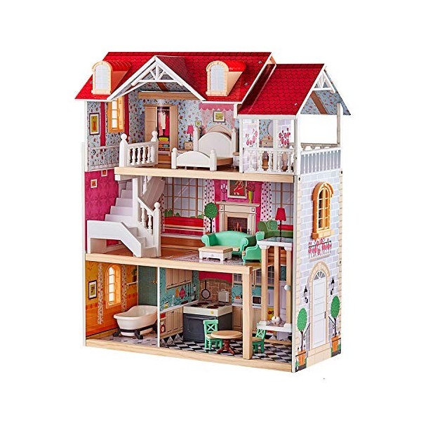 TOP BRIGHT Maison de Poupée en Bois avec Meubles et Ascenseur Rêve Jouet de la Maison de Poupée pour Fille