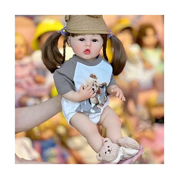 PLIENG 55CM Mignon Bébé Fille Réaliste Reborn Bébé Toddler Poupées Corps Complet en Silicone Souple 3D Peau Ressemble De Vrai