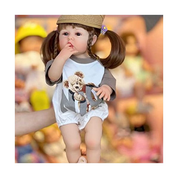 PLIENG 55CM Mignon Bébé Fille Réaliste Reborn Bébé Toddler Poupées Corps Complet en Silicone Souple 3D Peau Ressemble De Vrai