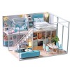 Fsolis Kit maison de poupée miniature avec meubles, maison miniature en bois 3D avec housse anti-poussière et mouvement music