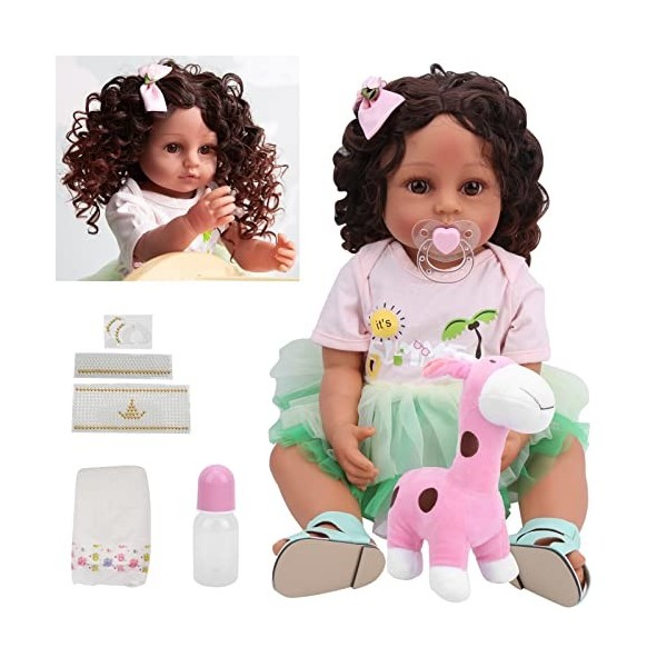 BALRAJ Poupée Bébé Reborn 55 Cm, Poupée Bébé Fille à la Mode, Poupées Reborn Douces Fille avec Cheveux Bouclés, Poupée Flexib