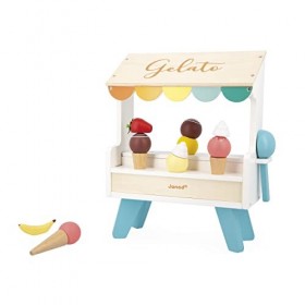 Janod Stand de Glaces en Bois-14 Accessoires Magnétiques dImitation-Jouet en Bois FSC-Dès 3 Ans, J06558, Multicolore