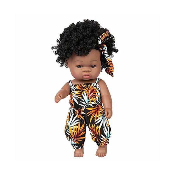 HLILY PoupéE Reborn, Poupée De Fille Noire Africaine en Silicone Souple Poupée De Bébé Nouveau-né Réaliste, Jouets De Compagn
