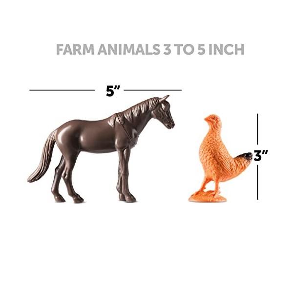 Bedwina Farm Animal Toys - Lot de 12 - Animaux de la Ferme en Plastique pour Enfants, Figurines réalistes de 3 à 5 Pouces pou