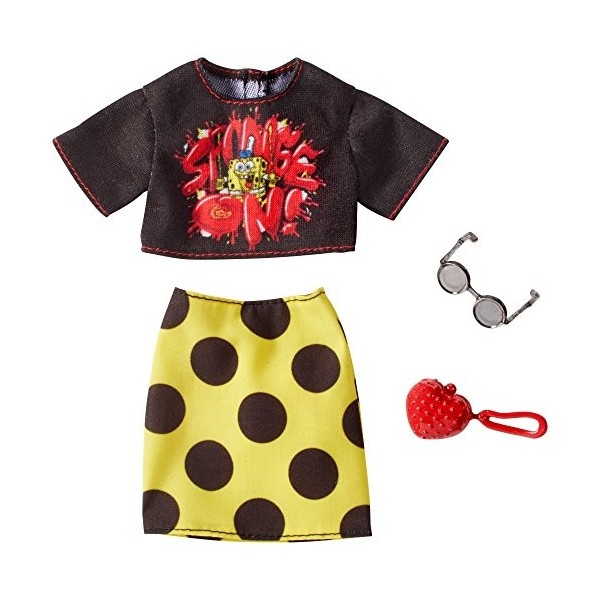 Barbie Clothes: Spongebob Squarepants Outfit with Polka-Dot Skirt for Barbie Doll, Gift for 3 to 8 Year Olds