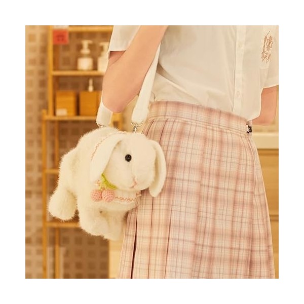 Chongker Lapin Animal en Peluche Fait à la Main Sac à Dos Lapin Blanc Poupée réaliste pour Femmes Cadeau pour Enfants