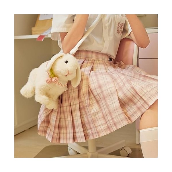 Chongker Lapin Animal en Peluche Fait à la Main Sac à Dos Lapin Blanc Poupée réaliste pour Femmes Cadeau pour Enfants