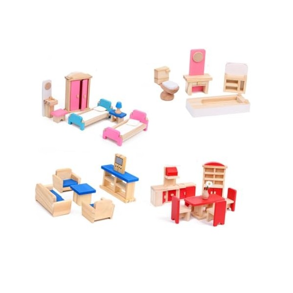 Amosfun 10 Ensembles Meubles Miniatures en Bois Kit Miniature Jouets Meubles en Bois Jouet en Bois Accessoires pour Filles Pr