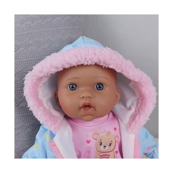 haveahug Poupée douce de 40,6 cm pour bébé fille avec manteau et bavoir amovibles, ensemble de table, biberon et accessoires 