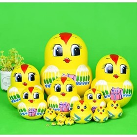 BPILOT Poupées Russes Matryoshka Jaune Poulet Russe Poupées Gigognes 15 Pièces Matryoshka Traditionnelle Bois Empilable Ensem
