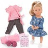 Götz 2111022 Little Kidz Lotta Doll - poupée Multi-articulée Debout de 36 cm aux Cheveux blonds et aux Yeux Bleus - Set de 13