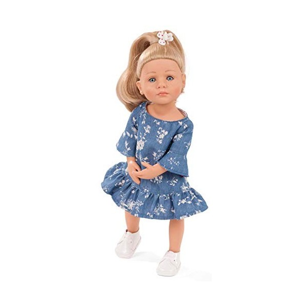 Götz 2111022 Little Kidz Lotta Doll - poupée Multi-articulée Debout de 36 cm aux Cheveux blonds et aux Yeux Bleus - Set de 13