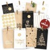 AMARI ® Calendrier de lAvent à remplir Christmas Mix - 24 Sacs en papier avec des agrafes en bois à réaliser à Noël - Sacs