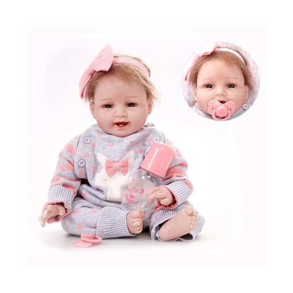Reborn Baby Toddler, 22 Pouces 55 cm Paquet avec Jouets dalimentation poupée en Silicone Nouveau-né, poupée bébé Look Vraie 