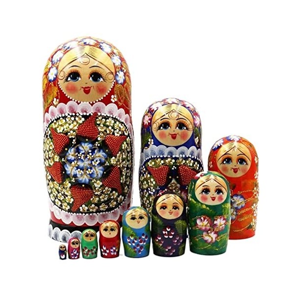 HALAHAI Poupée Russe Matriochka Noel Poupées Gigognes Matriochka Bois Filles Empilables Ensemble Imbriqué 10 Pièces Jouets Fa