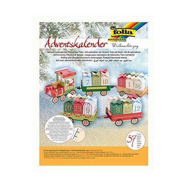 folia 9394 Calendrier de lAvent Train de Noël 60 pièces Kit de bricolage avec chemin de fer prédécoupé et 24 paquets cadeaux