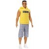 Barbie Fashionistas poupée mannequin Ken 131 brun avec sweat sans manches jaune, bermuda gris et chaussures blanches, jouet 
