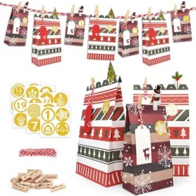 ONEHAUS Calendrier de lAvent à remplir de Grands Sacs en Papier Cadeau pour remplir soimême des Sacs à Main Penguin Advent