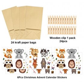 Calendriers de lAvent,24 Papier Kraft Set de Sacs Calendrier, Calendriers de Noël,DIY Sacs pour Calendrier de lAvent à Remp
