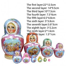 HALAHAI Poupée Russe Matriochka Noel 10 Pièces Poupées Matriochka Filles en Bois Russes Nidification Artisanat Peint À La Mai