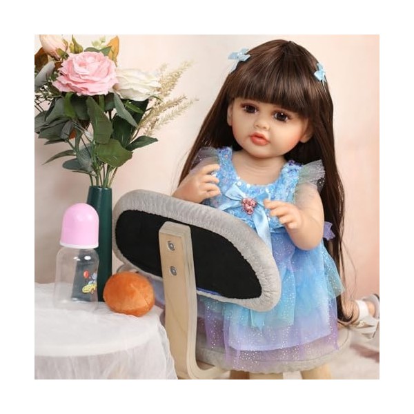 YIHANGG Cheveux Longs Poupée Princesse 55 cm Silicone Souple pour Tout Le Corps Poupée Reborn 22 Pouces Réaliste Poupées pour