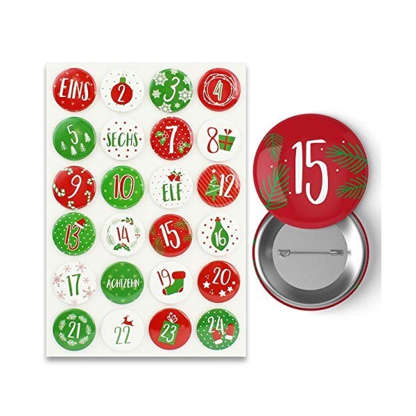 Paperdrachen Buttons Calendrier de lAvent Rouge/vert