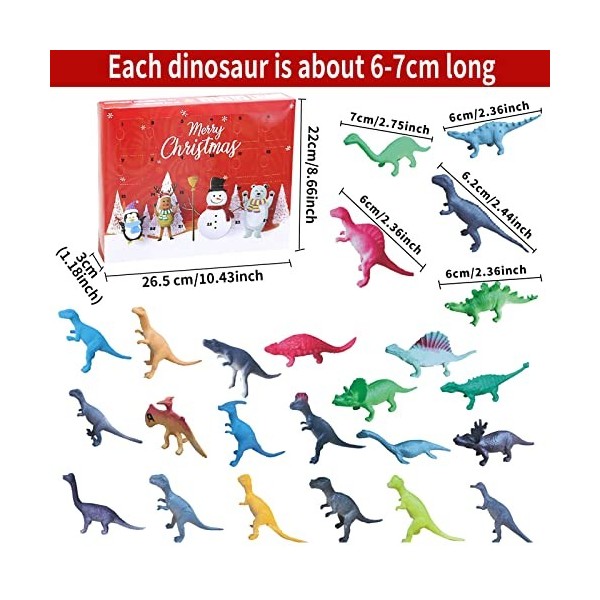 24 pièces calendrier de lavent dinosaure, dinosaure jouet, enfants calendrier de Noël, calendrier de lavent dinosaure garço