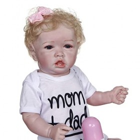 Reborn Bébé Blanc avec Cheveux Blonds Bouclés Fille Poupée Jouet 56Cm Réaliste Silicone Corps Complet Nouveau-Né Poupée pour 