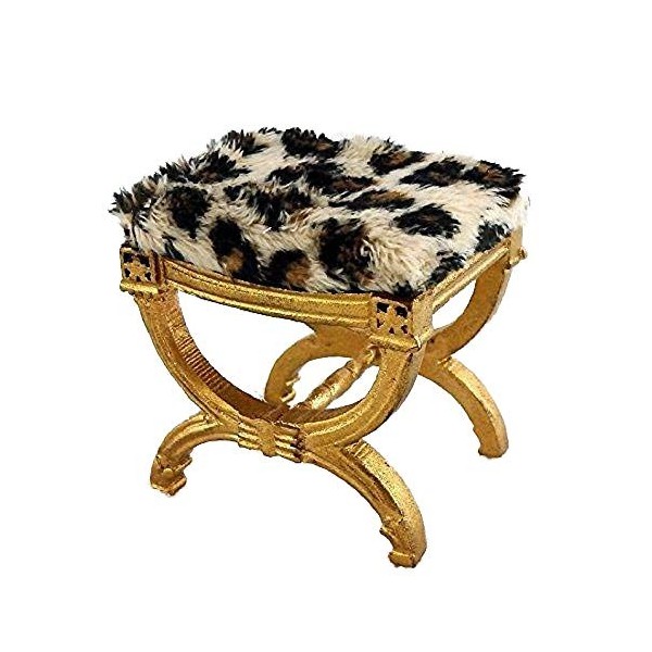 Melody Jane Maison de poupées doré peint Imprimé Léopard fourrure x Cadre TABOURET MINIATURE JBM meubles