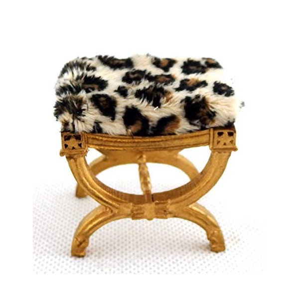 Melody Jane Maison de poupées doré peint Imprimé Léopard fourrure x Cadre TABOURET MINIATURE JBM meubles