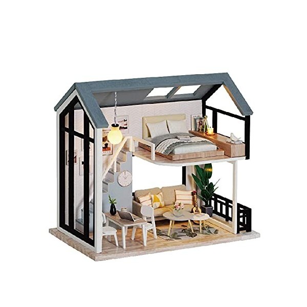 Bricolage Maison de Poupée Duplex Assemblée Villa Modèle en Bois Maison de Poupée Créative Fille Cadeau Cadeau Saint Valentin