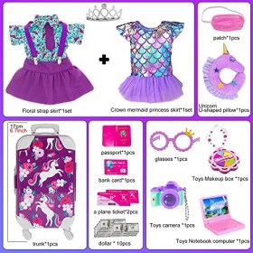 Ensemble de 25 pièces pour poupée - Valise de voyage - Avec bagages, appareil photo, lunettes dordinateur, oreiller sans po