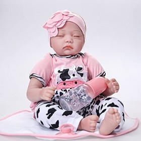 Poupée Reborn pour tout-petit, 55 cm en silicone véritable – Yeux fermés Reborn Baby Doll Full Body en silicone – Donnez aux 