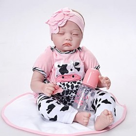 Poupée Reborn pour tout-petit, 55 cm en silicone véritable – Yeux fermés Reborn Baby Doll Full Body en silicone – Donnez aux 