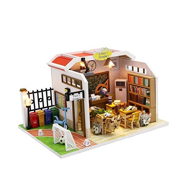 Kit De Modèle De Maison De Poupée Bricolage Maison De Poupée Miniature en Bois avec Meubles Et Lumières LED Puzzle Créatif Jo