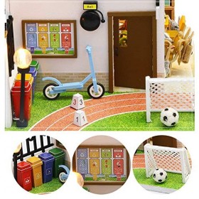 Kit De Modèle De Maison De Poupée Bricolage Maison De Poupée Miniature en Bois avec Meubles Et Lumières LED Puzzle Créatif Jo